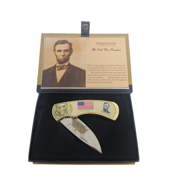 Abraham Lincoln Commemorative Presidential Pocket Knife In Collectors Box w/ Gettysburg Address
