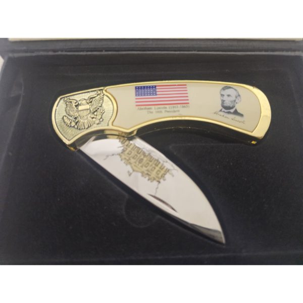 Abraham Lincoln Commemorative Presidential Pocket Knife In Collectors Box w/ Gettysburg Address
