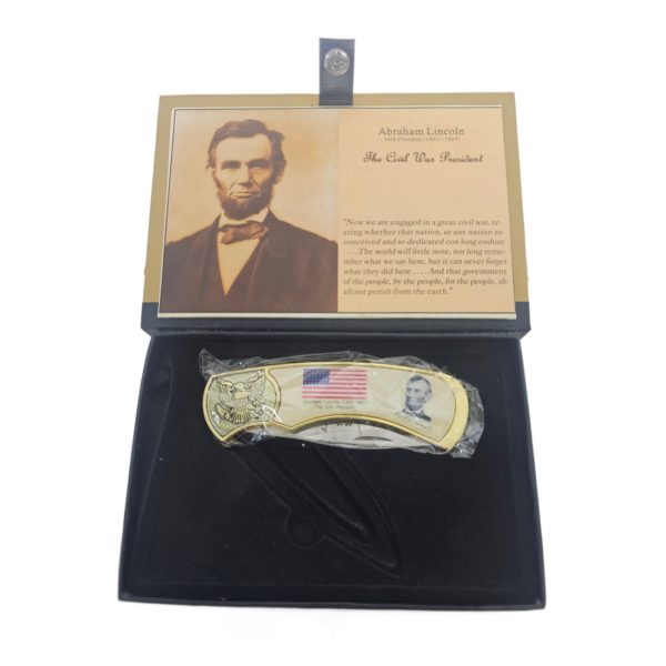 Abraham Lincoln Commemorative Presidential Pocket Knife In Collectors Box w/ Gettysburg Address