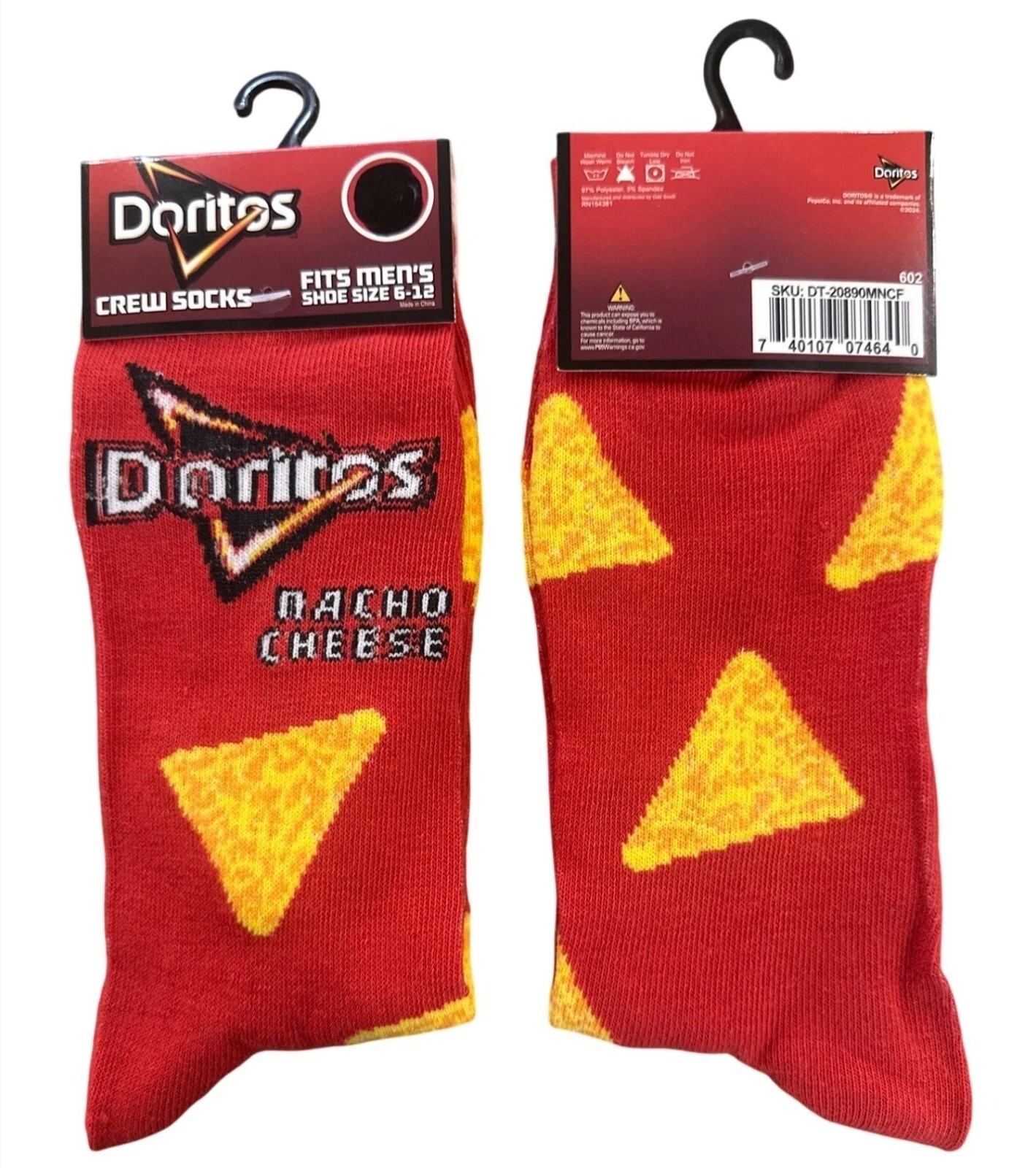 Doritos Nacho Cheese Chips Men's Novelty Crew Socks Size 6-12