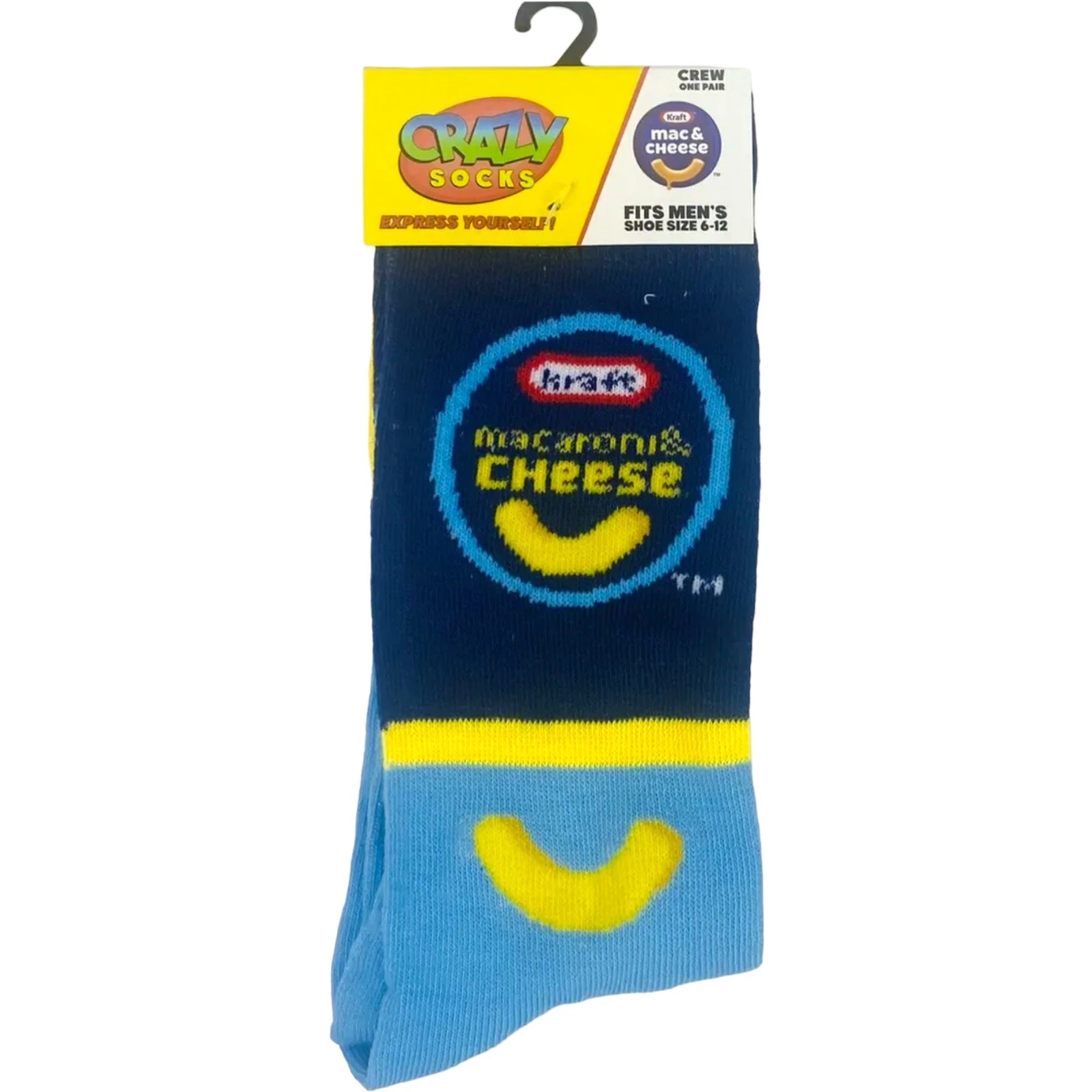 Crazy Sock Kraft Macaroni & Cheese Men's Novelty Crew Socks Size 6-12