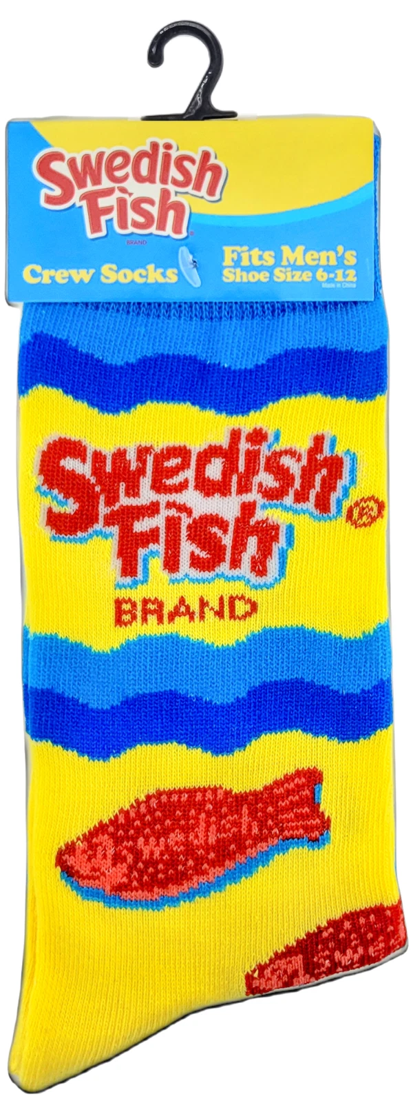 Swedish Fish Candy Adult Men's Novelty Crew Socks Blue Wave Pattern Size 6-12