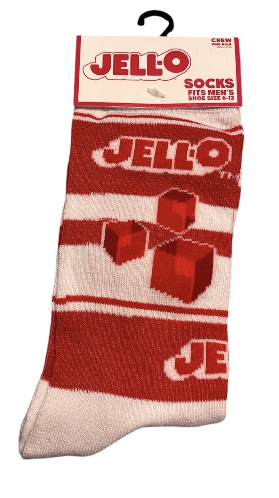 Jello Adult Men's Novelty Crew Socks Red & White Size 6-12