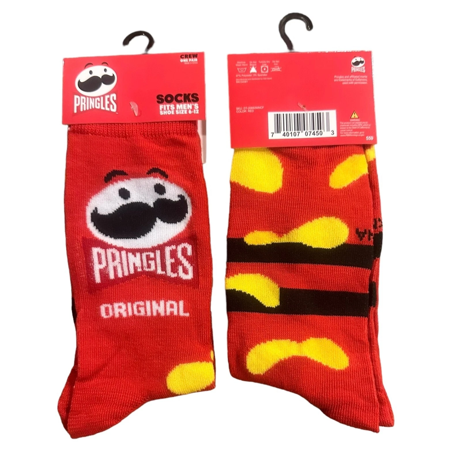 Pringles Chips Adult Men's Novelty Crew Socks Size 6-12