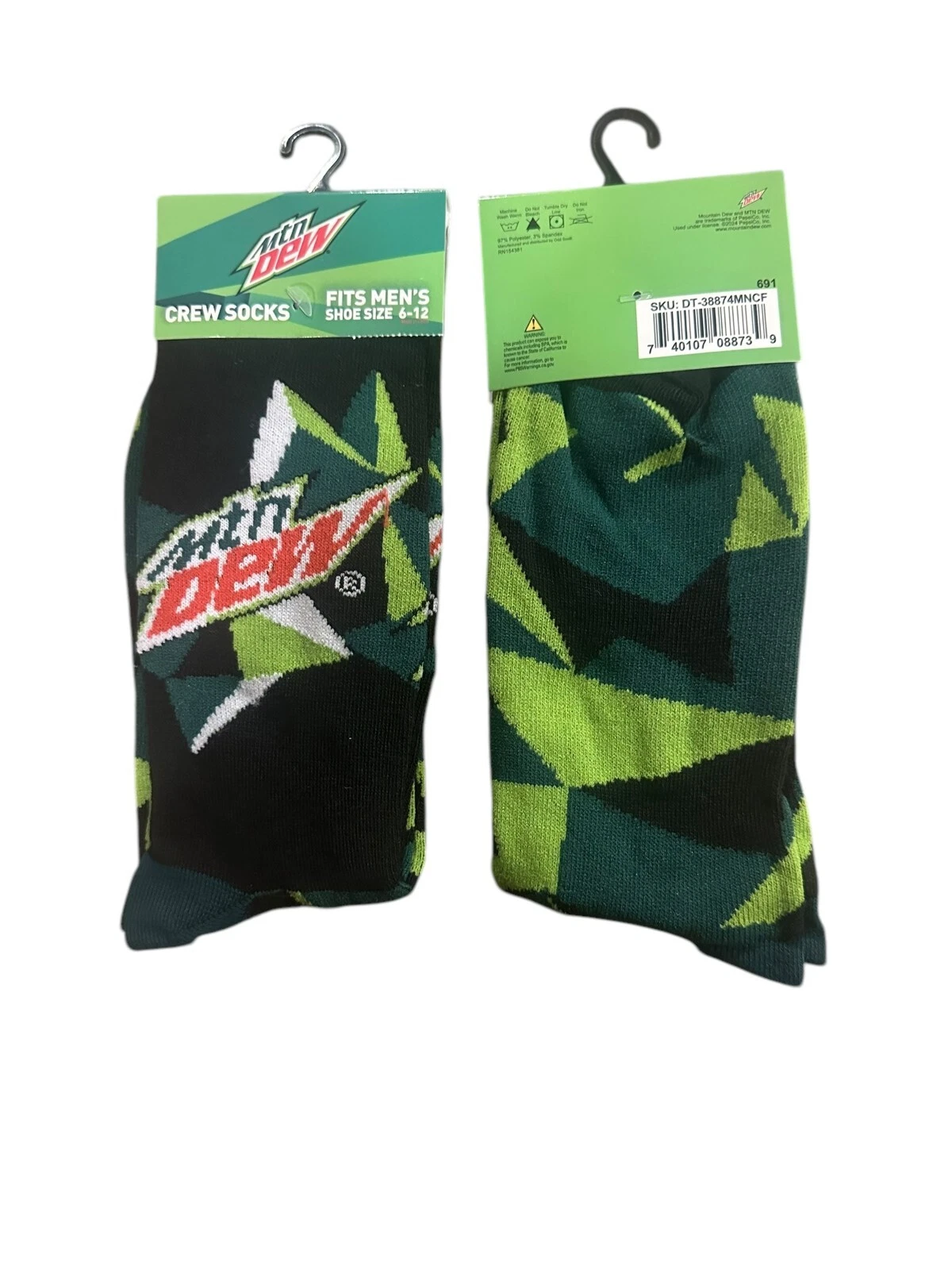 Mountain Dew Adult Men's Novelty Crew Socks Size 6-12
