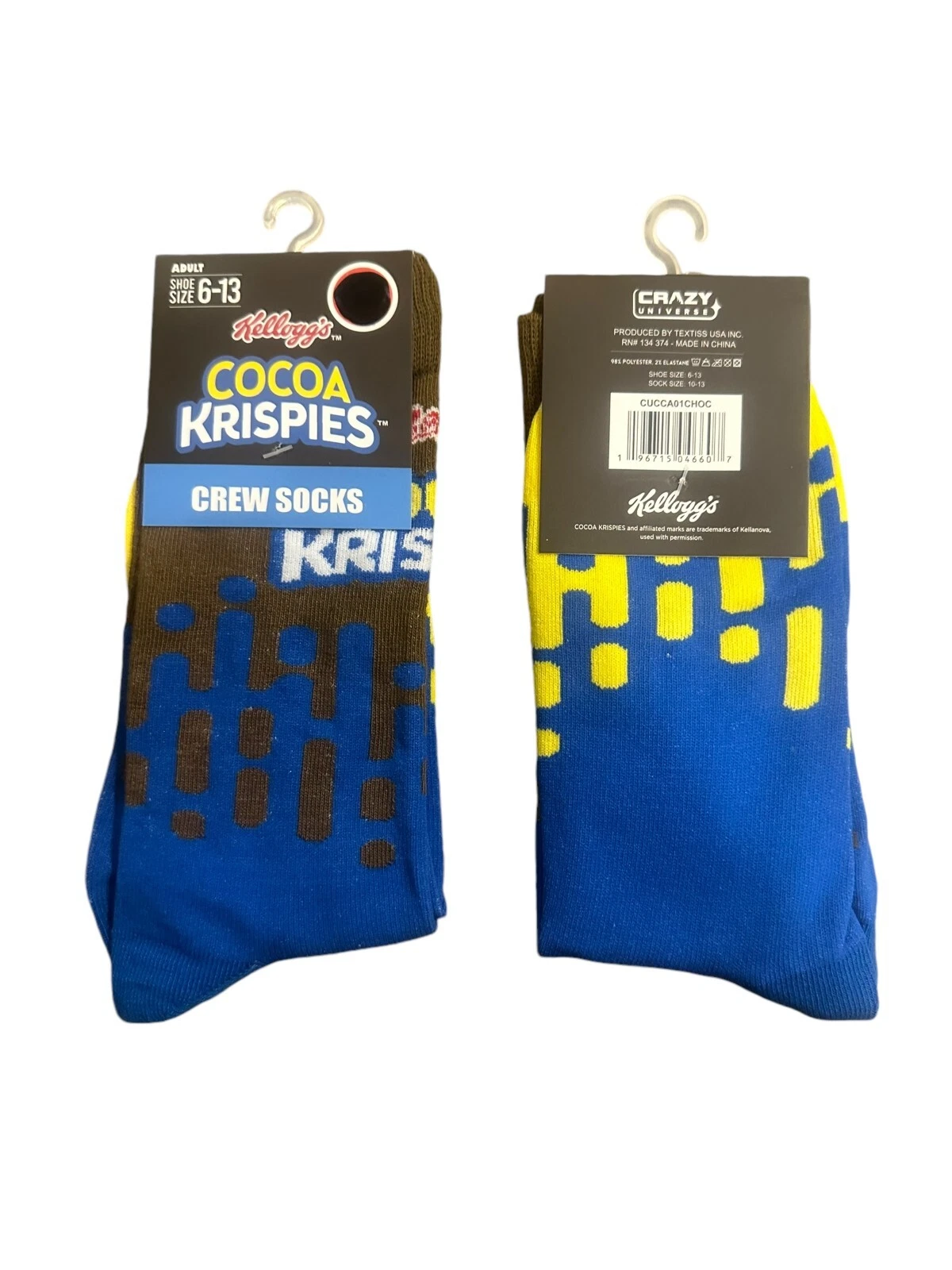 COCOA KRISPIES Cereal Adult Unisex Novelty Crew Socks Size 6-13