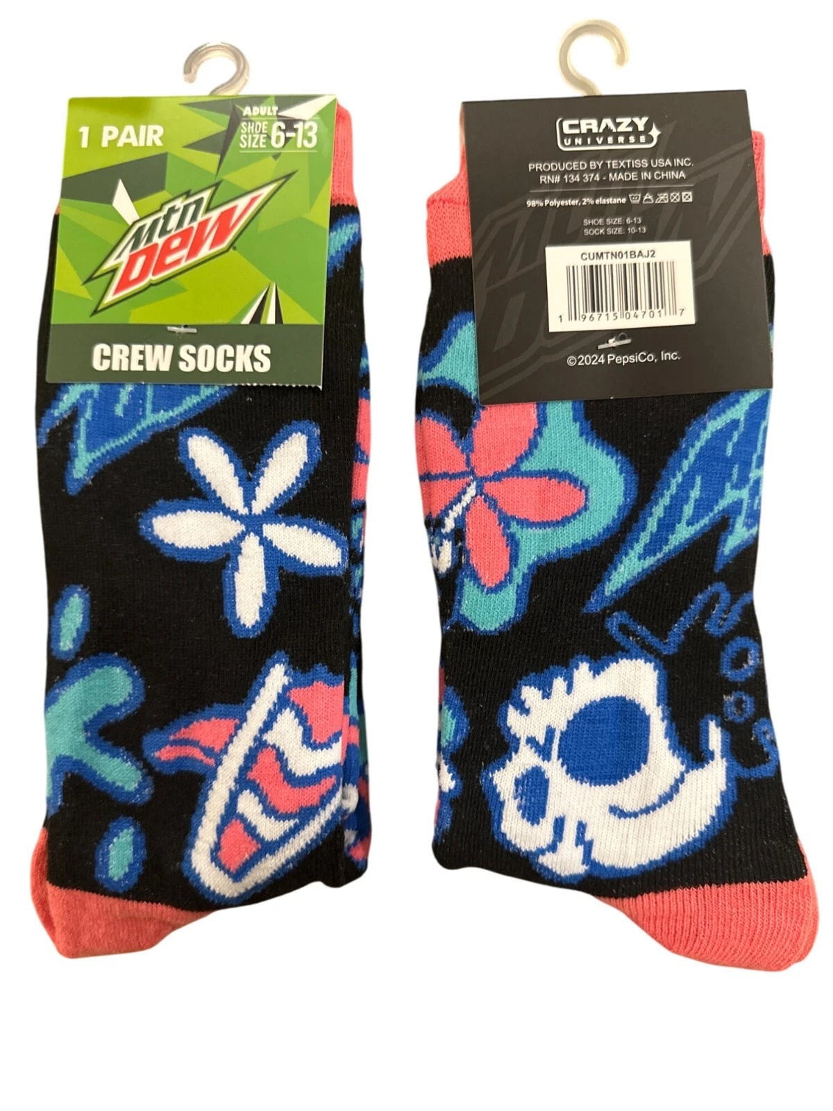 Mountain Dew Adult Unisex Novelty Crew Socks Size 6-13