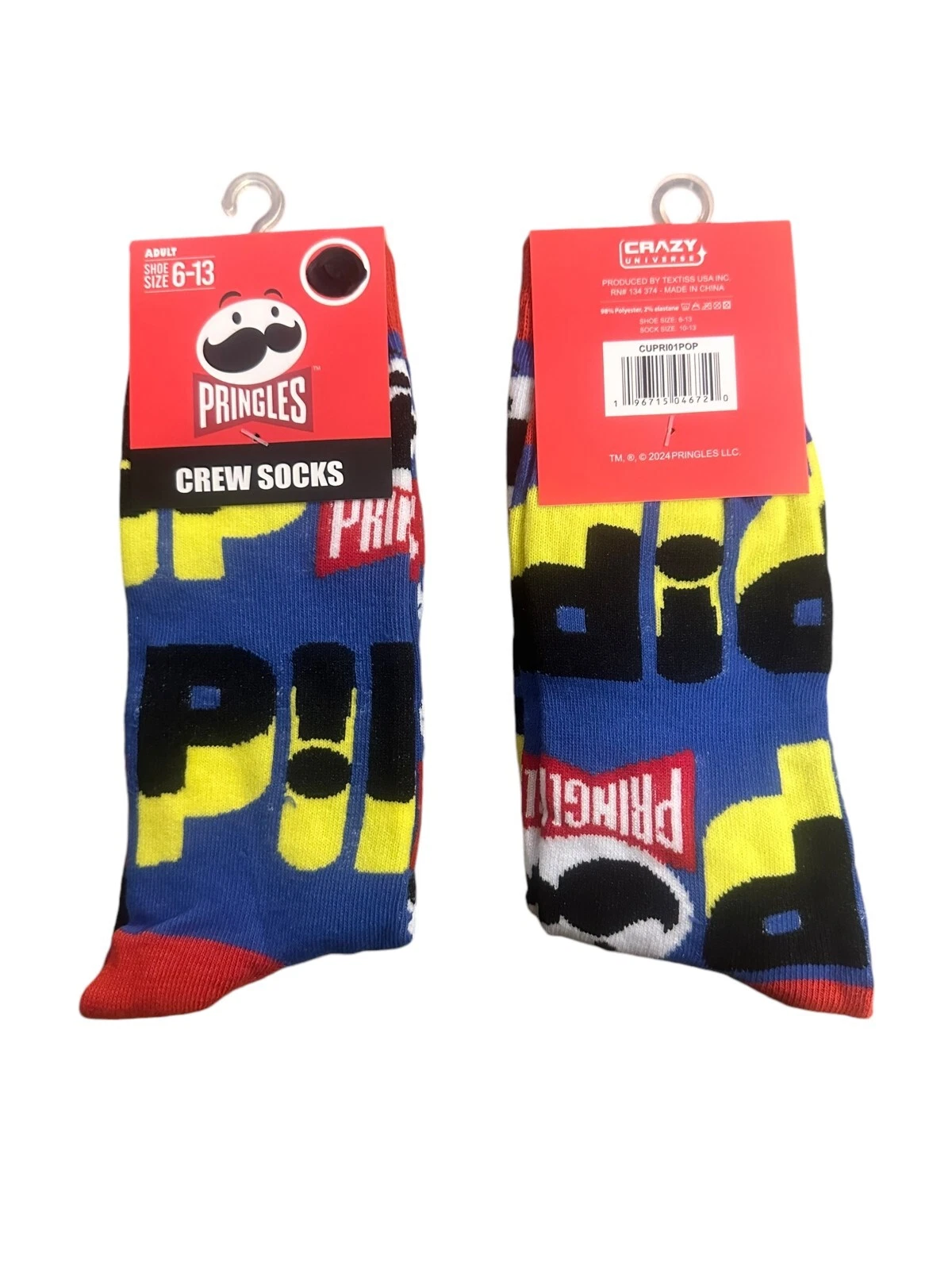 Pringles Chips Adult Unisex Novelty Crew Socks Size 6-13