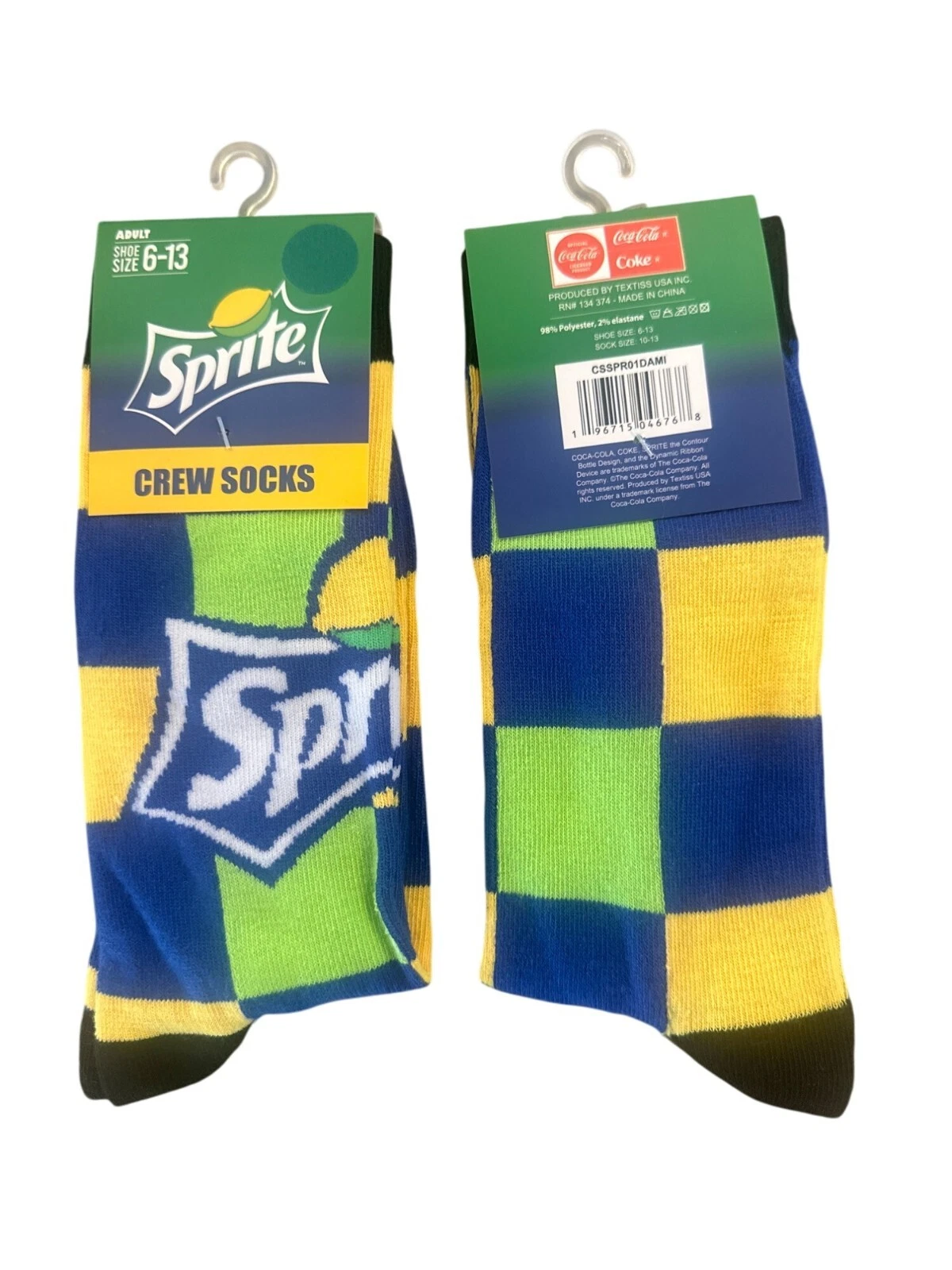 Sprite Lemon Lime Soda Adult Unisex Novelty Crew Socks Size 6-13