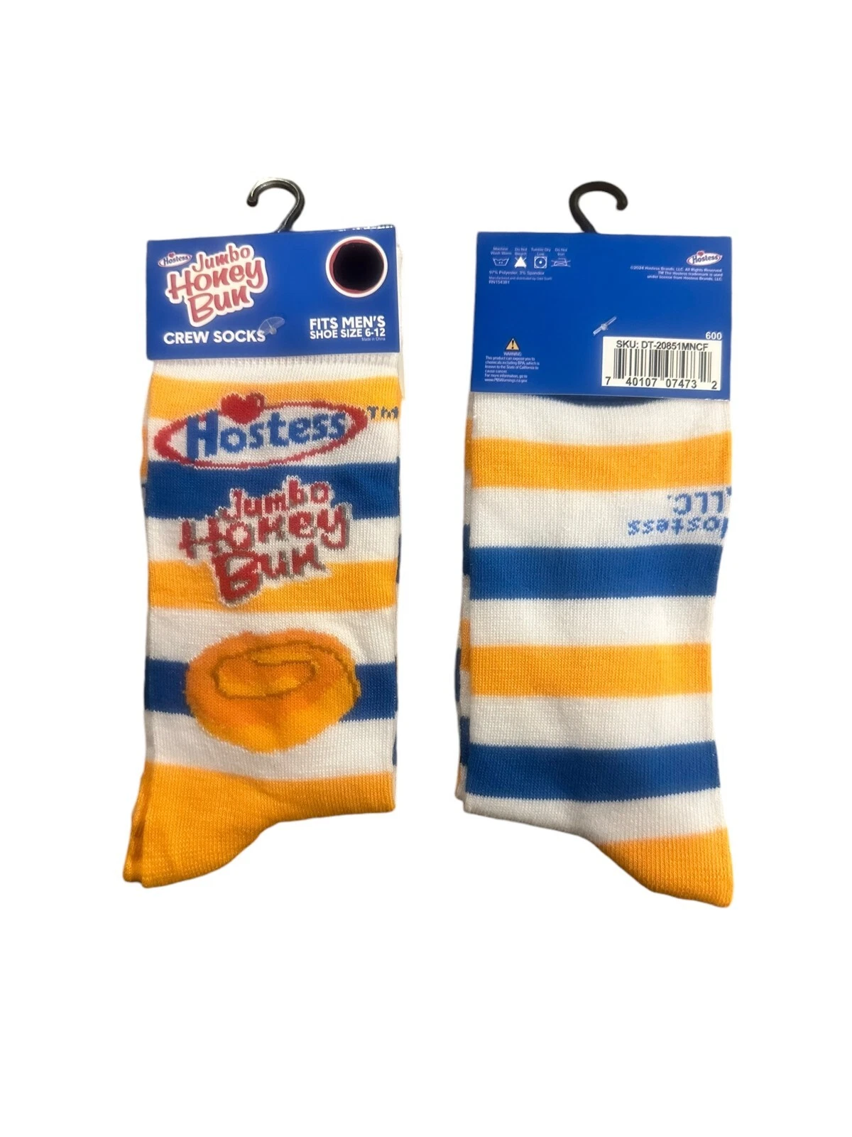 Hostess Jumbo Honey Bun Men's Novelty Crew Socks Size 6-12