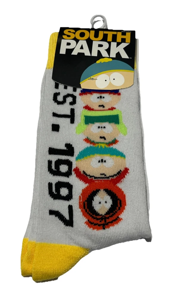 South Park Cartmen & Crew Est. 1997 Novelty Crew Cut Socks Size 8-12