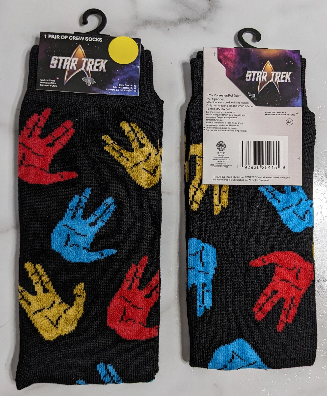 Star Trek Spock Vulcan Salute Novelty Crew Socks Mens Size 6-12