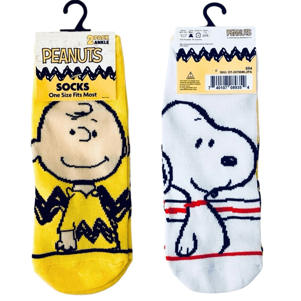 2 Pair Peanuts Snoopy & Charlie Brown Novelty Ankle Socks Unisex OSFM