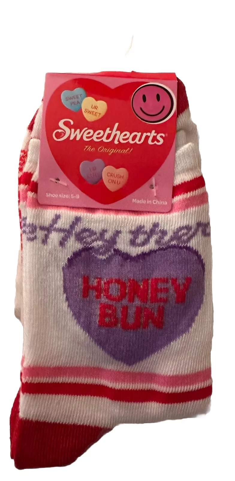 Valentine's Day Sweethearts Adult Novelty Crew Socks Womens Size 5-9 (Honey Bun)
