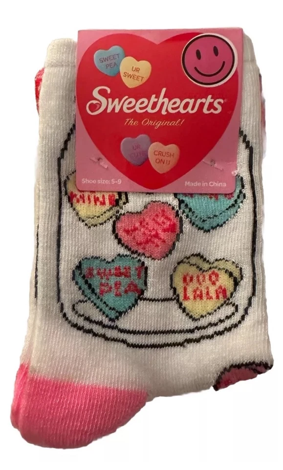 Valentine's Day Sweethearts Adult Novelty Crew Socks Womens Size 5-9 (White)