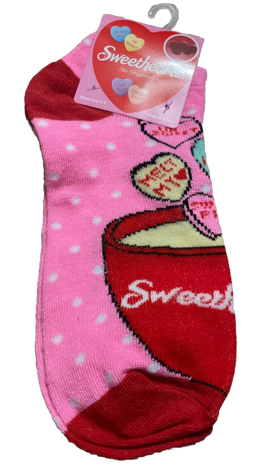 Valentine's Day Sweethearts Adult Novelty No-show Socks Womens Size 5-9 (Pink/Red)