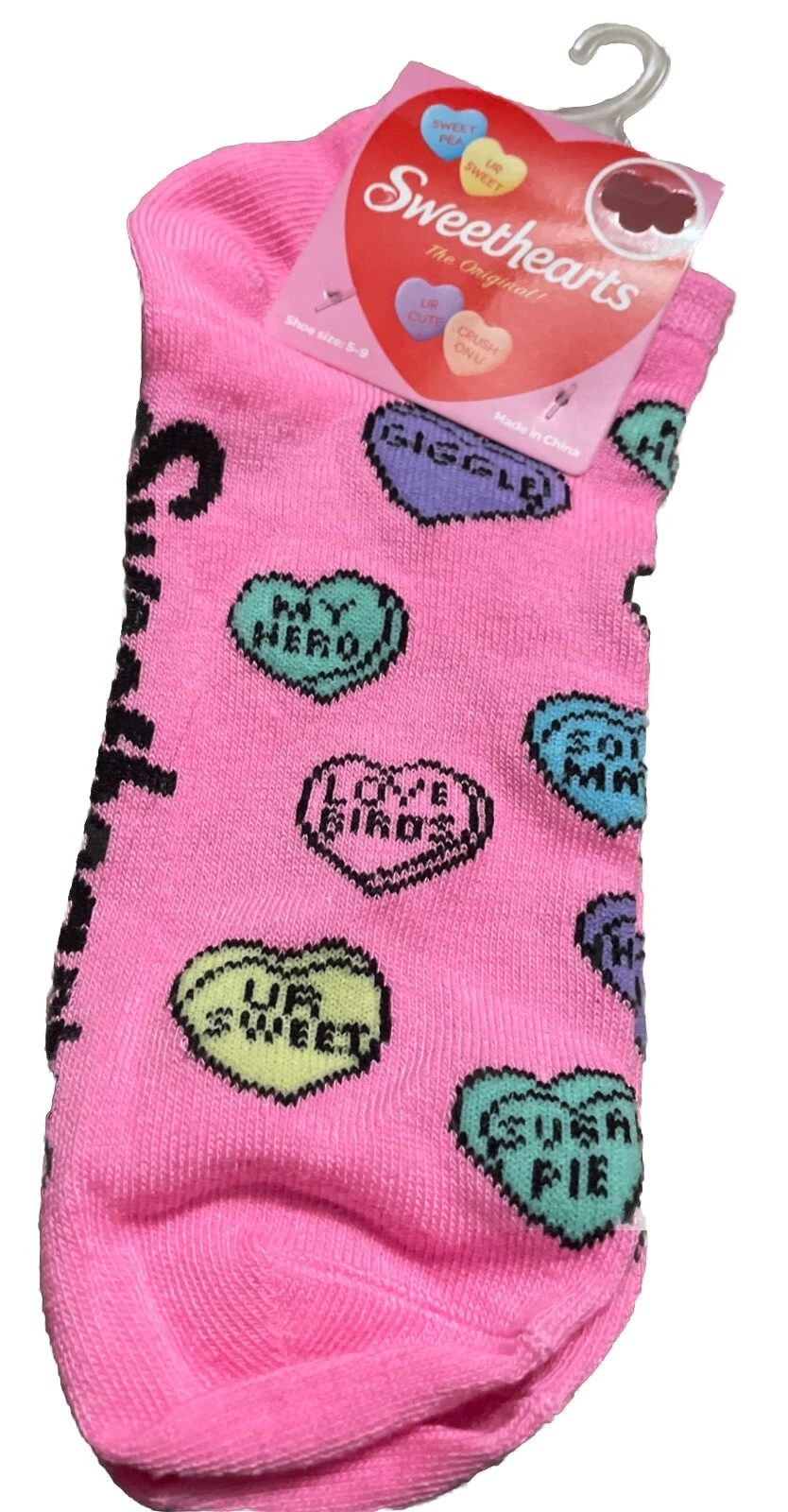 Valentine's Day Sweethearts Adult Novelty No-show Socks Womens Size 5-9 (Pink)