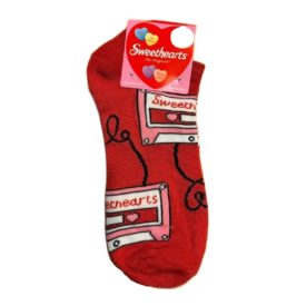 Valentine's Day Sweethearts Adult Novelty No-show Socks Womens Size 5-9 (Cassette Tapes)