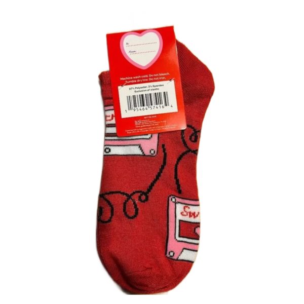 Valentine's Day Sweethearts Adult Novelty No-show Socks Womens Size 5-9 (Cassette Tapes)