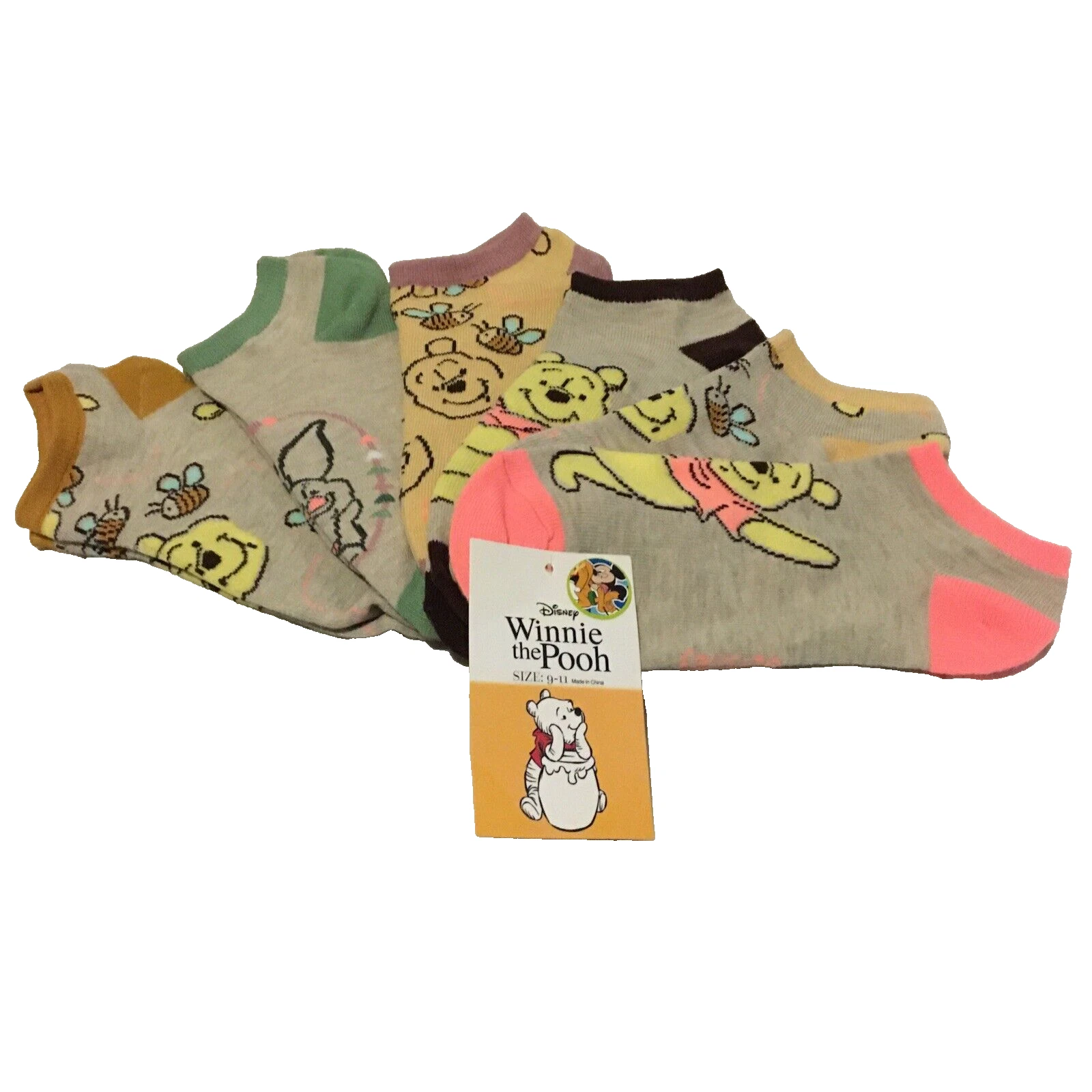 6 Pair Disney Winnie The Pooh & Piglet Adult Novelty No-show Socks Womens Size 9-11
