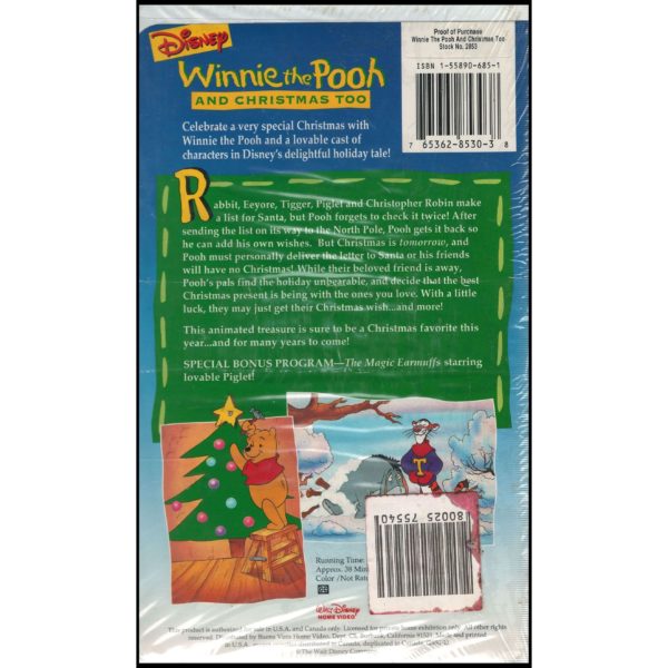 Winnie the Pooh and Christmas Too (VHS Tape)