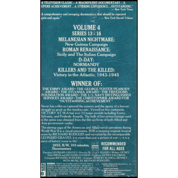Victory at Sea: Vol. 4: Melanesian Nightmare, Roman Renaissance, D-Day, Killers and the Killed  (VHS Tape)