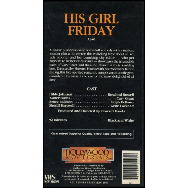 His Girl Friday (VHS Tape)
