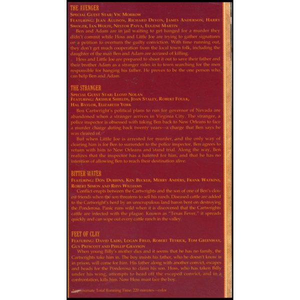 Bonanza 4 Tape Set: The Stranger, the Avenger, Bitter Water, Feet of Clay (VHS Tape)