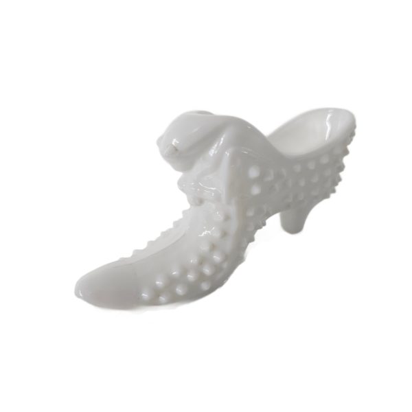 Vintage Fenton Glass Shoe Slipper Hobnail Milk Glass Cat Head