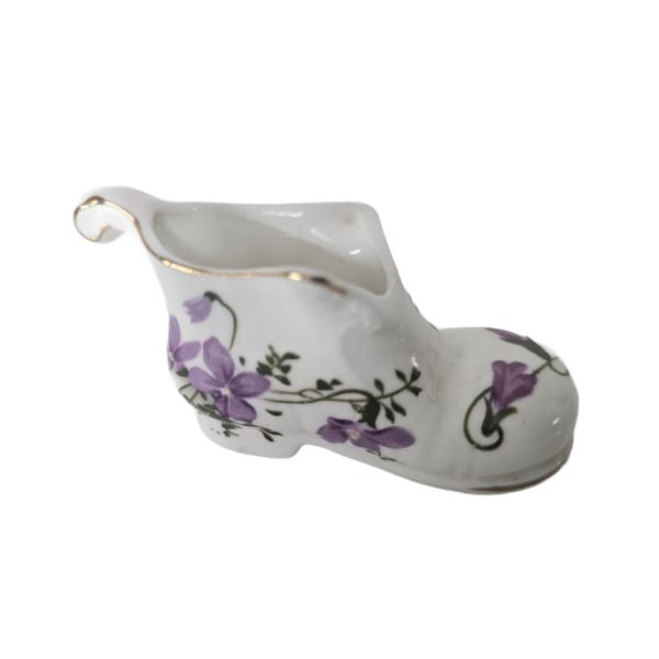 Vintage Lu Pao Fine Bone China Slipper Shoe Figurine Purple Flowers