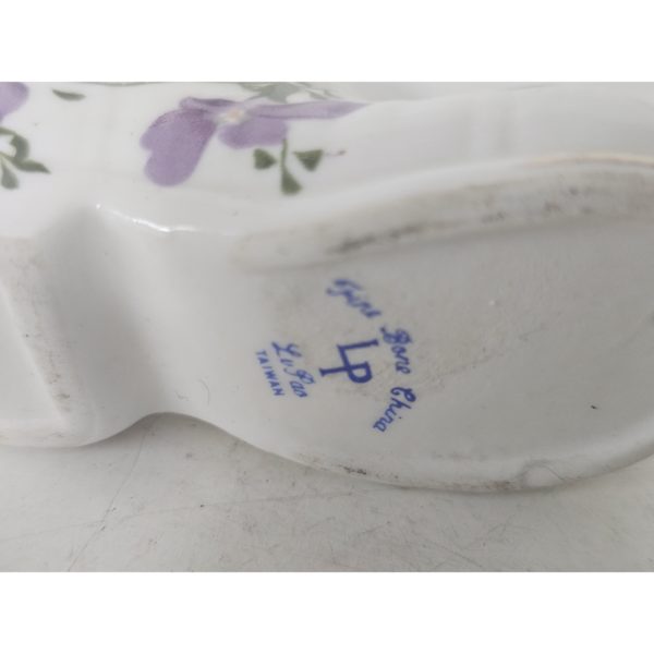 Vintage Lu Pao Fine Bone China Slipper Shoe Figurine Purple Flowers