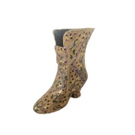 Vintage Gilt Metal Cloisonne Enamel Gold Floral Boot