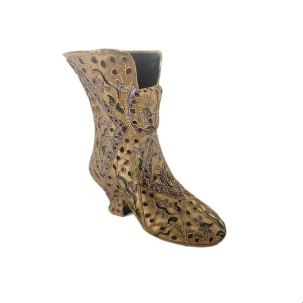 Vintage Gilt Metal Cloisonne Enamel Gold Floral Boot