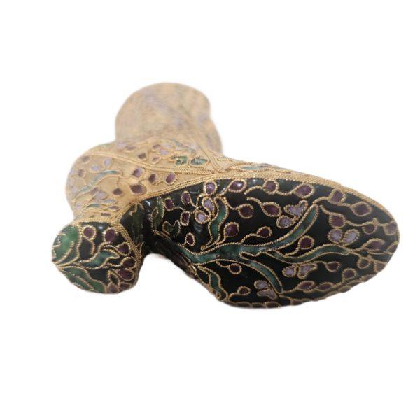 Vintage Gilt Metal Cloisonne Enamel Gold Floral Boot