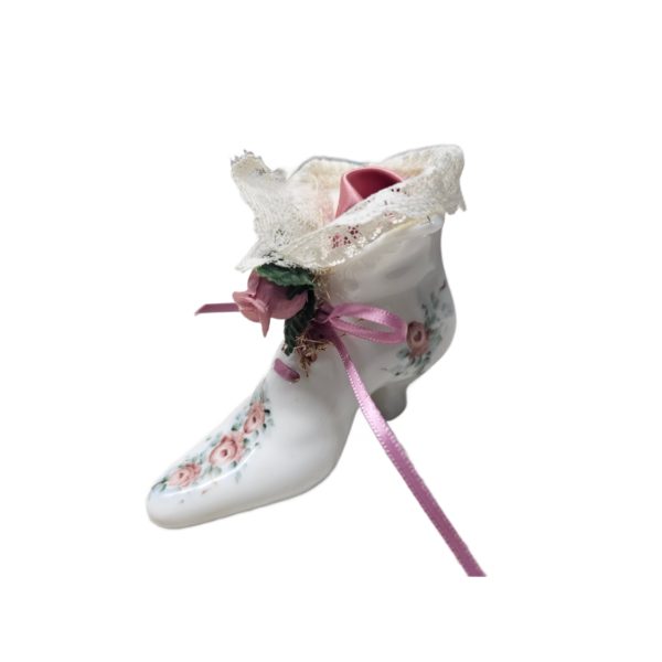 Vintage Handcrafted Victorian Boot Pink Roses Porcelain 4 Inch