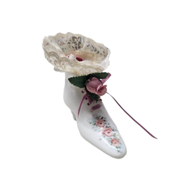 Vintage Handcrafted Victorian Boot Pink Roses Porcelain 4 Inch