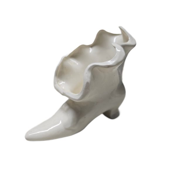 Vintage Ceramic Ruffled Victorian Boot Vase/Planter 5x5 Inch