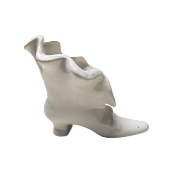 Vintage Ceramic Ruffled Victorian Boot Vase/Planter 5x5 Inch