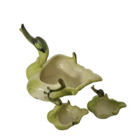 Vintage Hull Pottery Duck Planter & Dishes 3 Pc. Set – Mid-Century Green Drip Glaze – Marked Hull USA 69