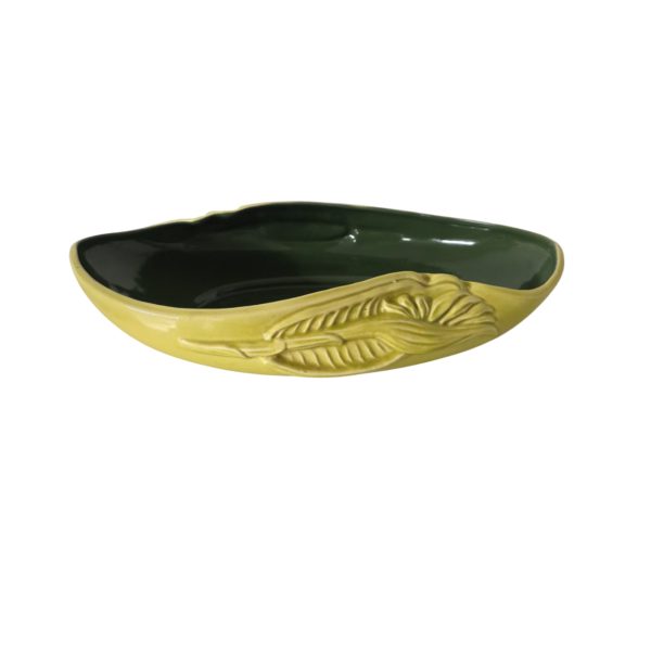 Vintage Red Wing USA B2014 Bird of Paradise Planter / Console Bowl – 14" Yellow with Green Interior – Mid-Century Modern