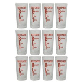 Set of 12 Beefeater Gin Highball Clear Glasses Square Base Tall Promo Item