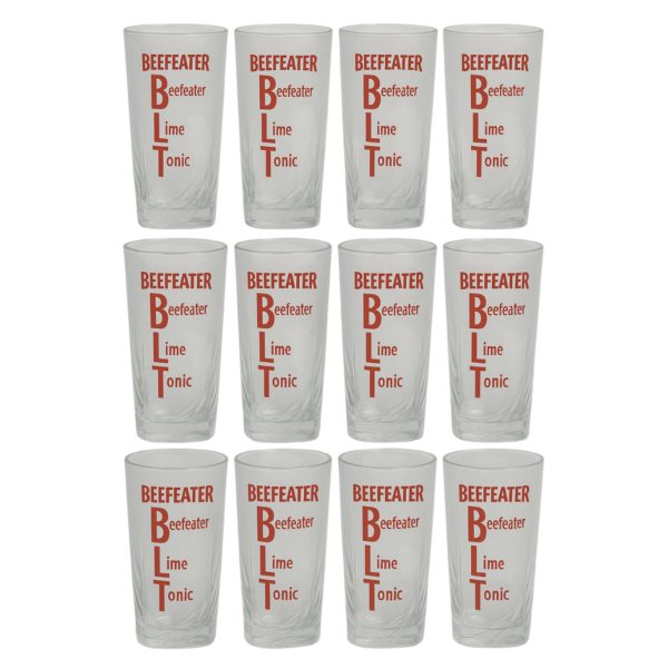 Set of 12 Beefeater Gin Highball Clear Glasses Square Base Tall Promo Item