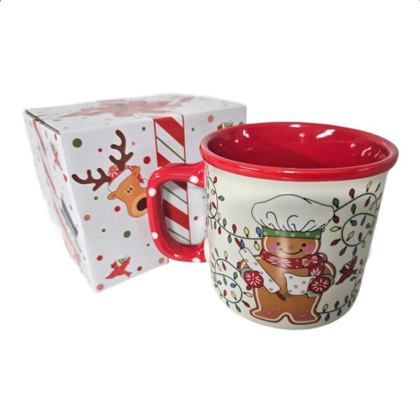 Temptations by Tara Winter Whimsey Gingerbread Man Chef Coffee/Tea Mug 16 oz (Red)