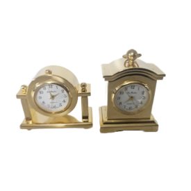 Vintage La Bella Miniature Brass Quartz Clock Set of 2 Japan Mov't