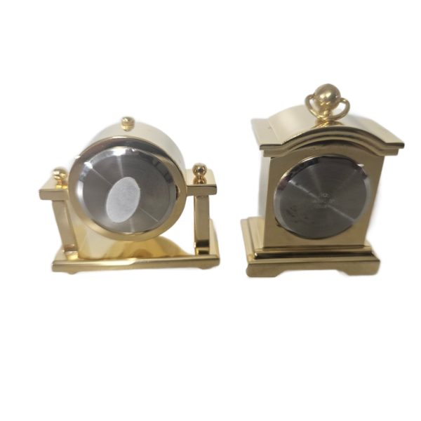 Vintage La Bella Miniature Brass Quartz Clock Set of 2 Japan Mov't