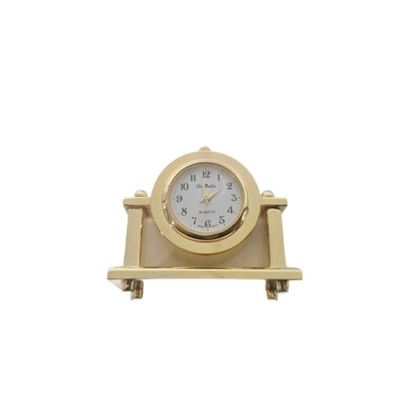 Vintage La Bella Miniature Brass Quartz Clock Set of 2 Japan Mov't