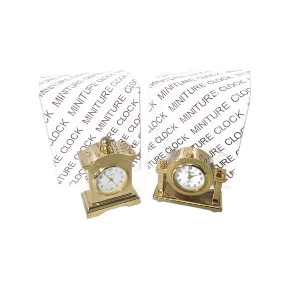 Vintage La Bella Miniature Brass Quartz Clock Set of 2 Japan Mov't