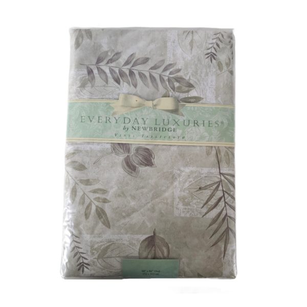 Everyday Luxuries "Boxed Fern" Taupe Vinyl Flannel Back Tablecloth 60 x 84 Oval