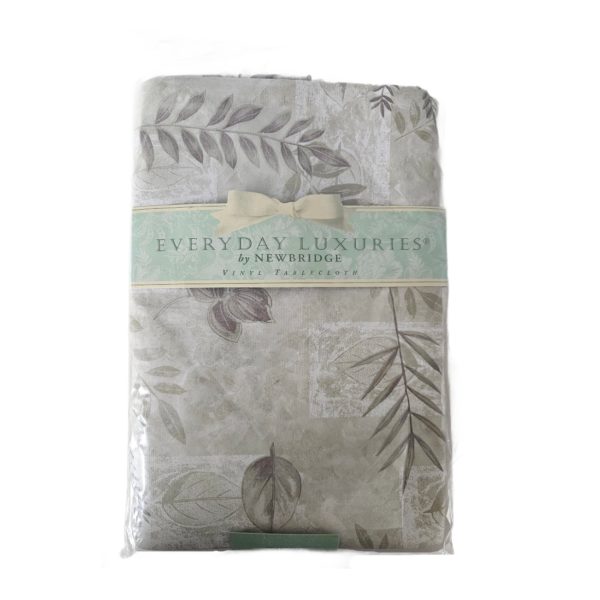 Everyday Luxuries "Boxed Fern" Taupe Vinyl Flannel Back Tablecloth 60 x 84 Oblong