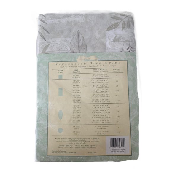 Everyday Luxuries "Boxed Fern" Taupe Vinyl Flannel Back Tablecloth 60 x 84 Oblong